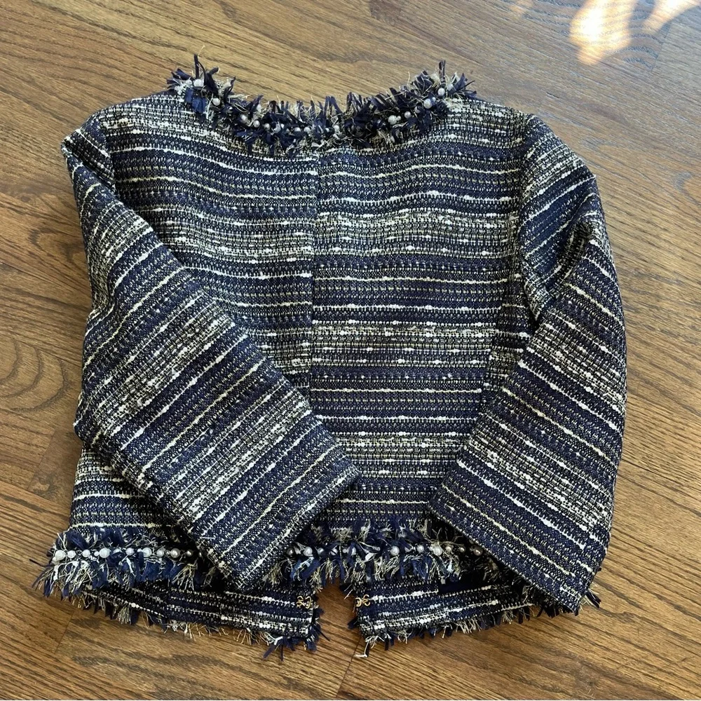 Lilly Pulitzer Woman’s Navy and White Tweed Blazer/Jacket Size 6 Career Chanel - Picture 4 of 8